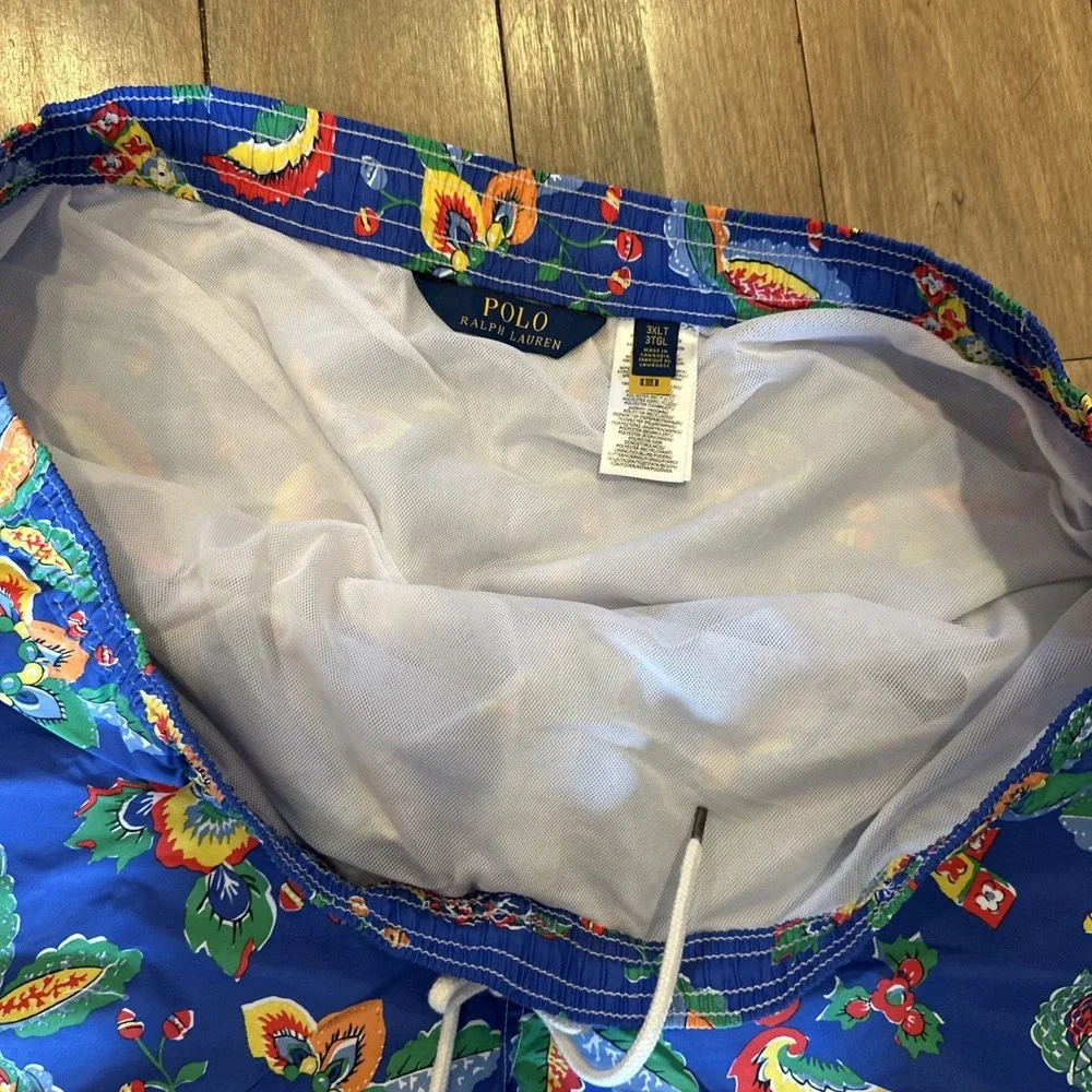 Polo Ralph Lauren Men's Big & Tall Floral‎ Bird Blue Swim Trunks Pony Size 4XLT